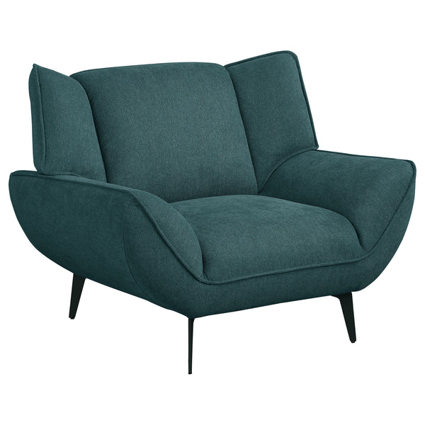 benzara Toer 43 Inch Accent Sofa Chair Flared Arms Teal Blue Fabric Black Metal - BM315330