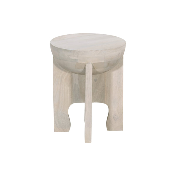 Benzara Tomas 20 Inch Side End Table Mango Wood Drum Top Classic Washed White - UPT-299126
