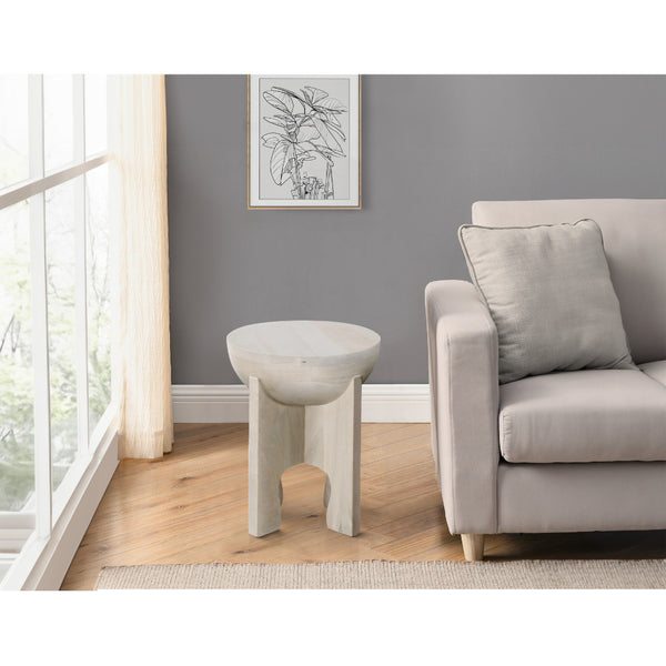 benzara Tomas 20 Inch Side End Table Mango Wood Drum Top Classic Washed White - UPT-299126