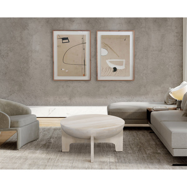 Benzara Tomas 32 Inch Coffee Table Mango Wood Drum Top Classic Washed White - UPT-299125