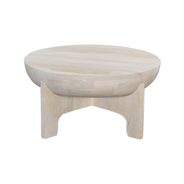 Benzara Tomas 32 Inch Coffee Table Mango Wood Drum Top Classic Washed White - UPT-299125