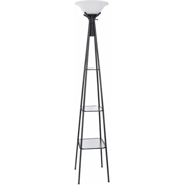 benzara Torchiere Floor Lamp With Clear Glass Shelving Black And White - BM163928