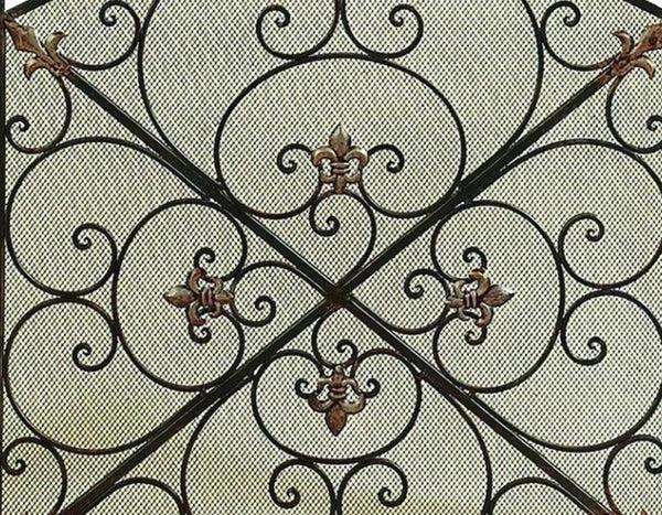 Benzara Traditional 3 Panel Metal Fire Screen With Filigree Design Bronze - BM06168
