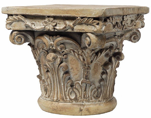 Benzara Traditional Resin Decorative Pedestal With Scrolled Design Weathered Brown - BM147076