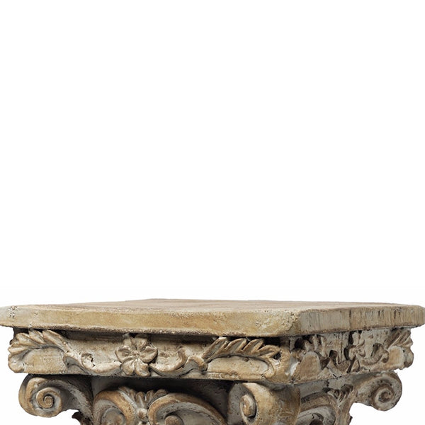 Benzara Traditional Resin Decorative Pedestal With Scrolled Design Weathered Brown - BM147076