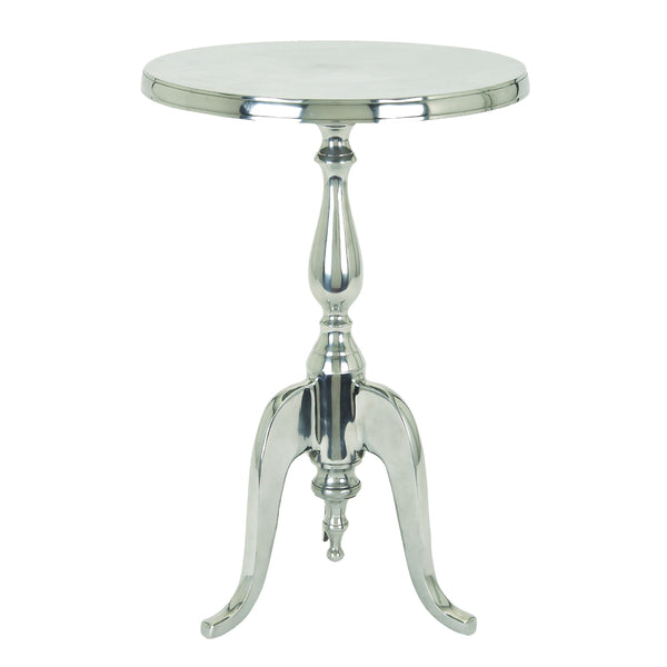 Benzara Traditional Style Aluminum Accent Table With Pedestal Base Silver - BM01816
