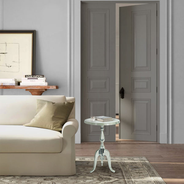 benzara Traditional Style Aluminum Accent Table With Pedestal Base Silver - BM01816