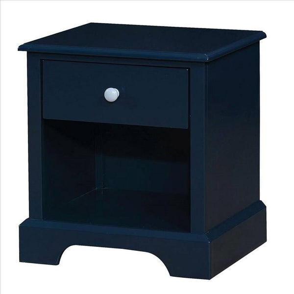 Benzara Transitional 1 Drawer Wooden Nightstand With Open Compartment Blue - BM239794