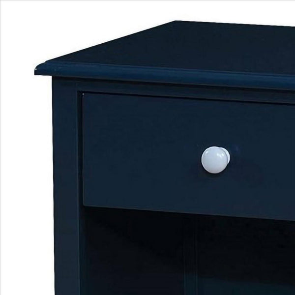 Benzara Transitional 1 Drawer Wooden Nightstand With Open Compartment Blue - BM239794