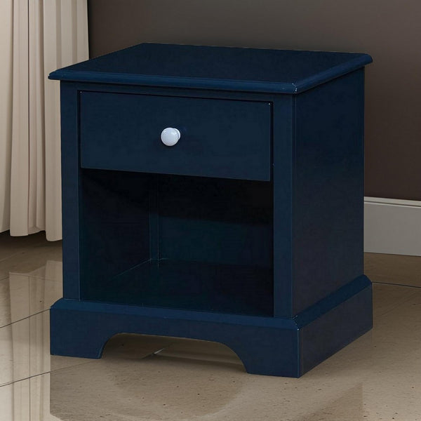 benzara Transitional 1 Drawer Wooden Nightstand with Open Compartment Blue - BM239794