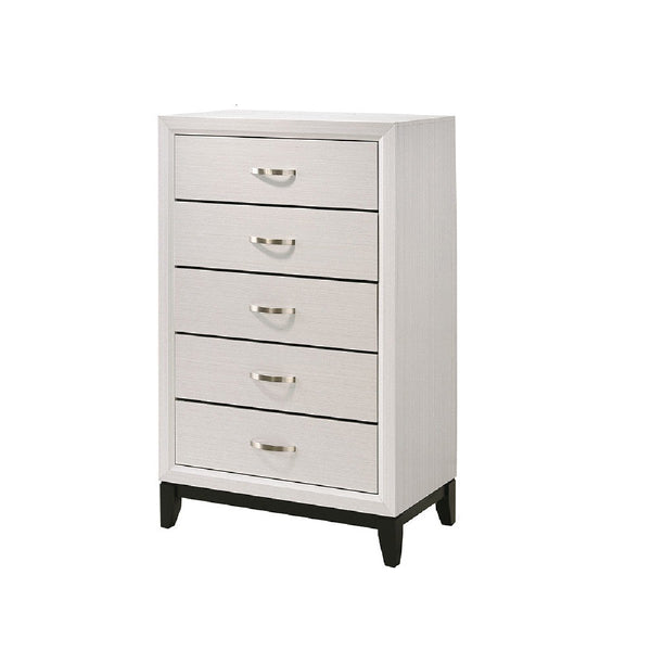 benzara Transitional 5 Drawer Chest with Curved Handle and Chamfered Feet White - BM215345