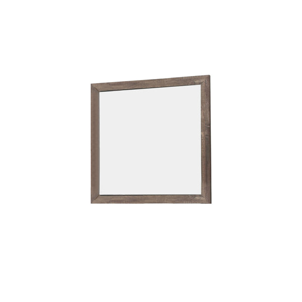 benzara Transitional Square Shape Wooden Frame Mirror with Textured Details Brown - BM219990
