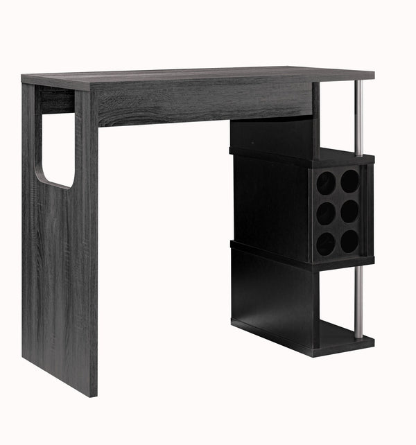 benzara Transitional Style Wooden Bar Table with 3 Tier Side Shelves in Gray - BM204136