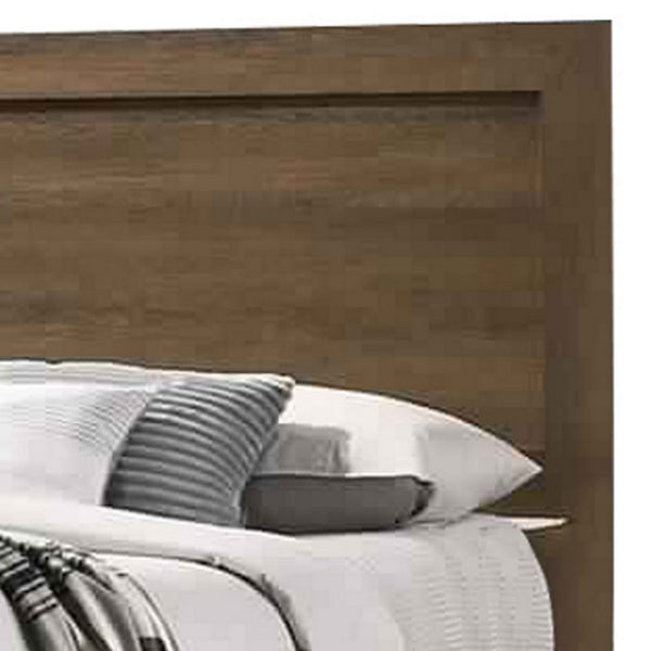 Benzara Transitional Style Wooden Eastern King Bed With Raised Molding Trim Brown - BM225936