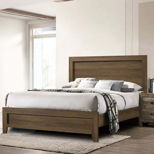 benzara Transitional Style Wooden Eastern King Bed with Raised Molding Trim Brown - BM225936