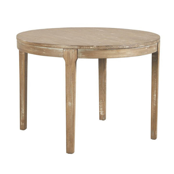 Benzara Tuley Dining Table Tapered Legs Pine Wood Gray 42 Inch Round Top -BM326633