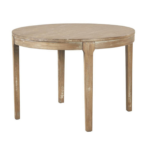 Benzara Tuley Dining Table Tapered Legs Pine Wood Gray 42 Inch Round Top -BM326633