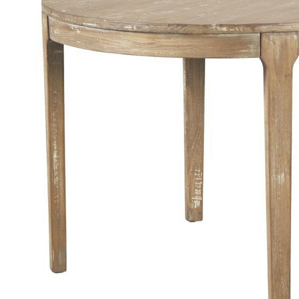 Benzara Tuley Dining Table Tapered Legs Pine Wood Gray 42 Inch Round Top -BM326633