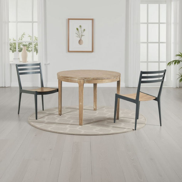 benzara Tuley Dining Table Tapered Legs Pine Wood Gray 42 Inch Round Top -BM326633