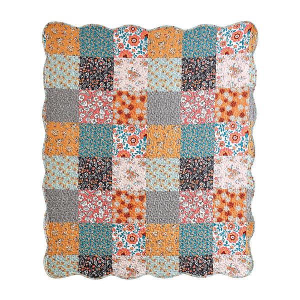 Benzara Turin 60 Inch Throw Blanket Microfiber Patchwork Floral Print Multicolor - BM294290
