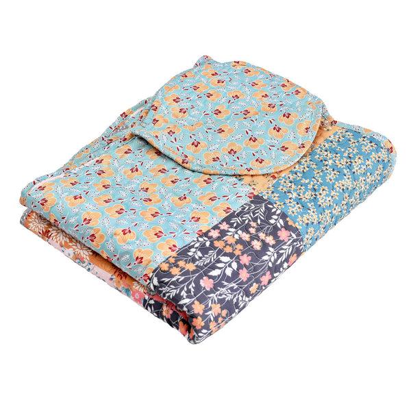 Benzara Turin 60 Inch Throw Blanket Microfiber Patchwork Floral Print Multicolor - BM294290