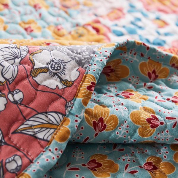 Benzara Turin 60 Inch Throw Blanket Microfiber Patchwork Floral Print Multicolor - BM294290