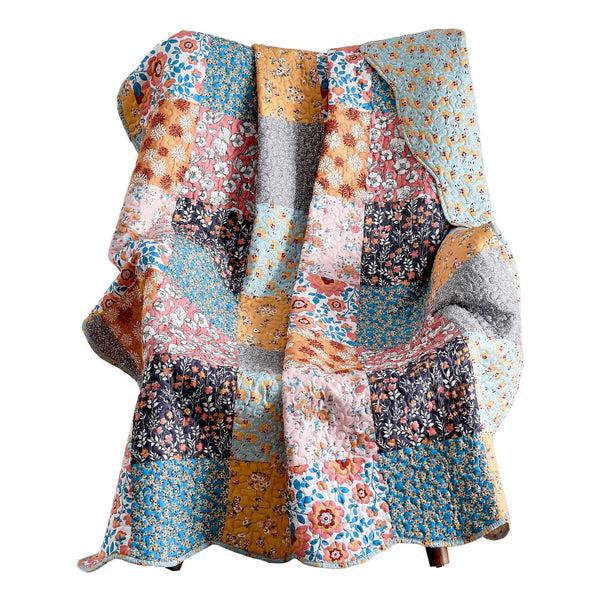 benzara Turin 60 Inch Throw Blanket Microfiber Patchwork Floral Print Multicolor - BM294290