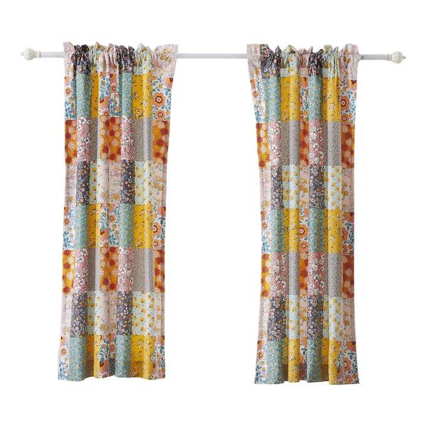 Benzara Turin 63 Inch Window Curtains Brushed Microfiber Multicolor Patchwork - BM294293