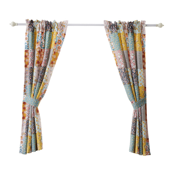 Benzara Turin 63 Inch Window Curtains Brushed Microfiber Multicolor Patchwork - BM294293