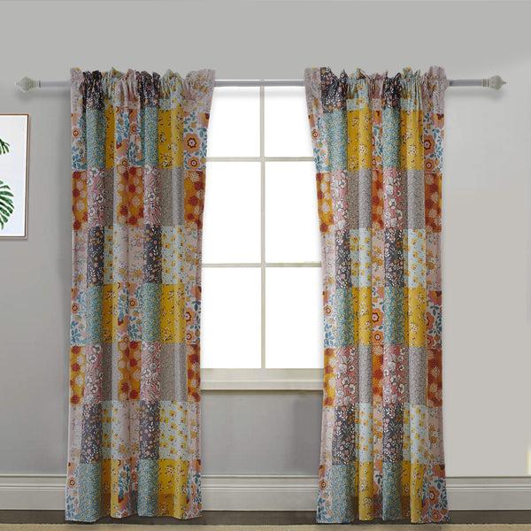 benzara Turin 63 Inch Window Curtains Brushed Microfiber Multicolor Patchwork - BM294293