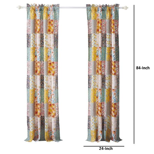 Benzara Turin 84 Inch Window Curtains Brushed Microfiber Multicolor Patchwork - BM294292