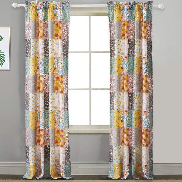 benzara Turin 84 Inch Window Curtains Brushed Microfiber Multicolor Patchwork - BM294292