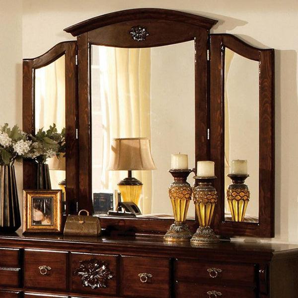 benzara Tuscan II Traditional Style Tri-Fold Mirror Dark Pine - BM123681