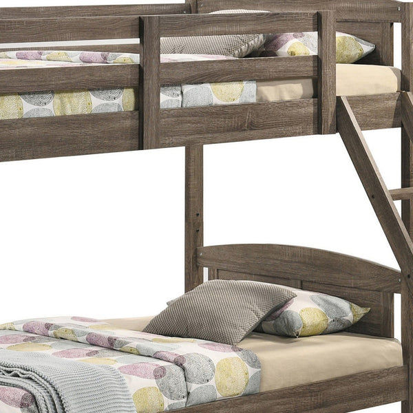 Benzara Twin Over Twin Bunk Beds Curved Headboards Ladder Straight Legs Brown - BM296680