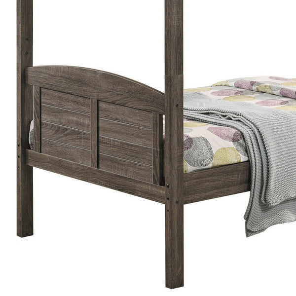 Benzara Twin Over Twin Bunk Beds Curved Headboards Ladder Straight Legs Brown - BM296680