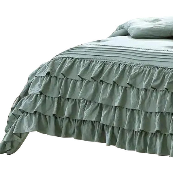 Benzara Tyler 8 Piece Ruffled King Size Comforter Set The Urban Port Green Gray - BM277111