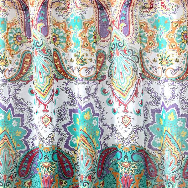 Benzara Vana 72 Inch Shower Curtain Microfiber Fabric Blue And Red Paisleys Print - BM293471