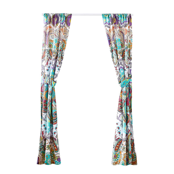 Benzara Vana 84 Inch Window Curtains Decorative Paisley Print Design Rod Pockets - BM293467