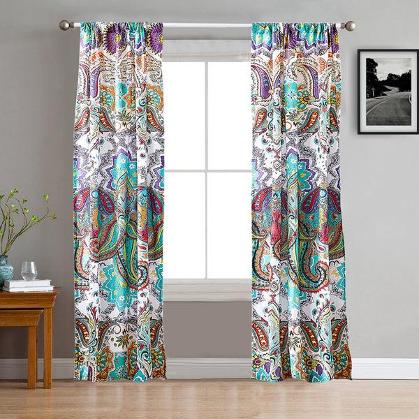 benzara Vana 84 Inch Window Curtains Decorative Paisley Print Design Rod Pockets - BM293467