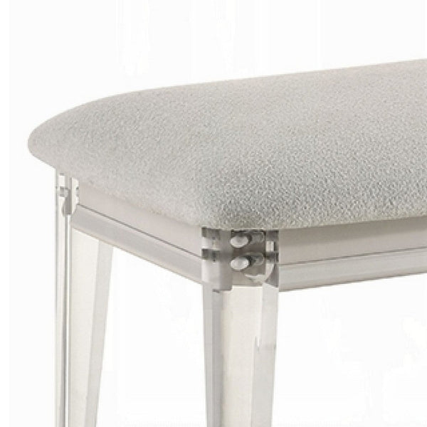 Benzara Veda Accent Bench Light Gray Boucle Pearl White Wood Finish 54 Inch -BM333140