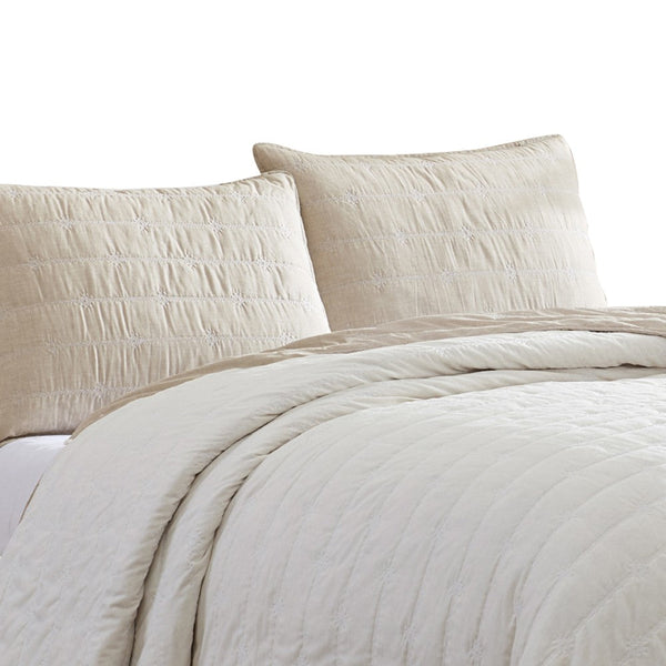 Benzara Veria 3 Piece King Quilt Set With Channel Stitching The Urban Port Cream And Beige - BM249997
