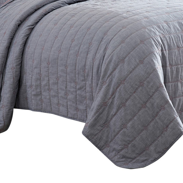 Benzara Veria 3 Piece King Quilt Set With Channel Stitching Gray And Pink - BM249995