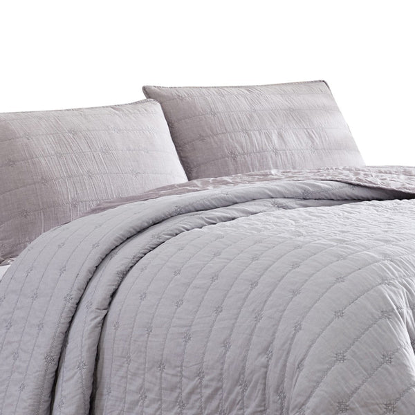 Benzara Veria 3 Piece King Quilt Set With Channel Stitching The Urban Port Light Gray - BM250001