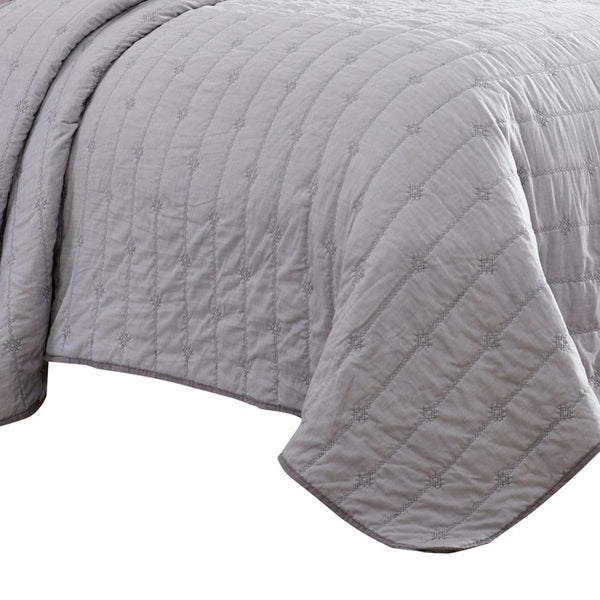 Benzara Veria 3 Piece King Quilt Set With Channel Stitching The Urban Port Light Gray - BM250001