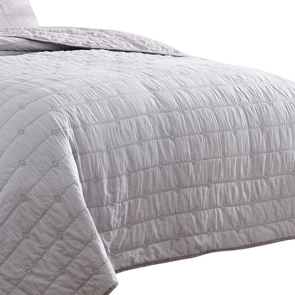 Benzara Veria 3 Piece King Quilt Set With Channel Stitching The Urban Port Light Gray - BM250001