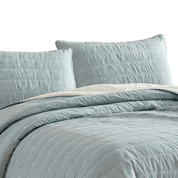 Benzara Veria 3 Piece King Quilt Set With Channel Stitching The Urban Port Sage Green - BM249999