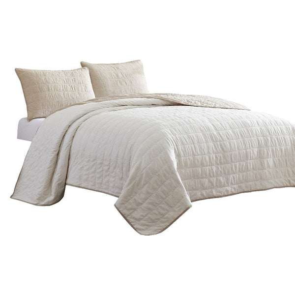 benzara Veria 3 Piece King Quilt Set with Channel Stitching The Urban Port Cream and Beige - BM249997