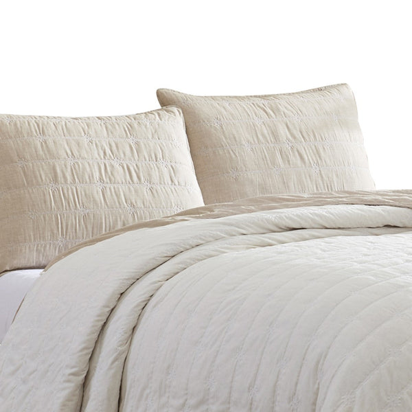 Benzara Veria 3 Piece Queen Quilt Set With Channel Stitching The Urban Port Cream And Beige - BM249996