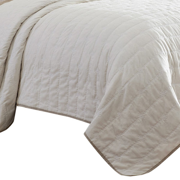 Benzara Veria 3 Piece Queen Quilt Set With Channel Stitching The Urban Port Cream And Beige - BM249996