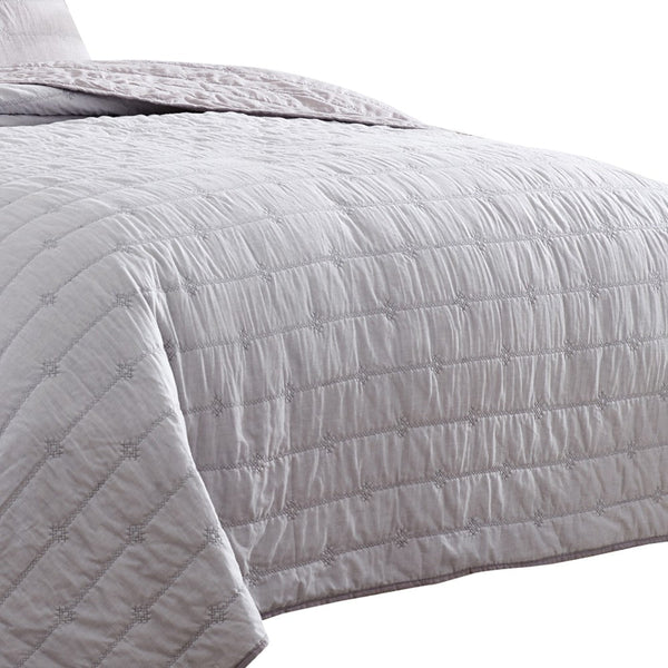 Benzara Veria 3 Piece Queen Quilt Set With Channel Stitching The Urban Port Light Gray - BM250000